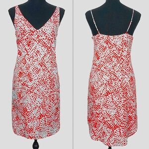 Wayf Orange Blue Abstract Print V Neck Sleeveless Pockets Shift Dress size XS